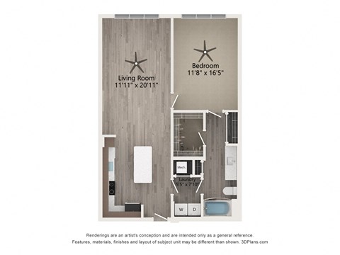 Floor plan for 1 bed, 1 bath, 908 sqft